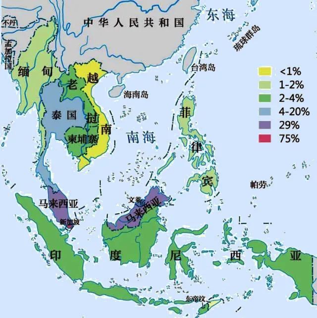 华裔在东南亚地区占有的人口比例
